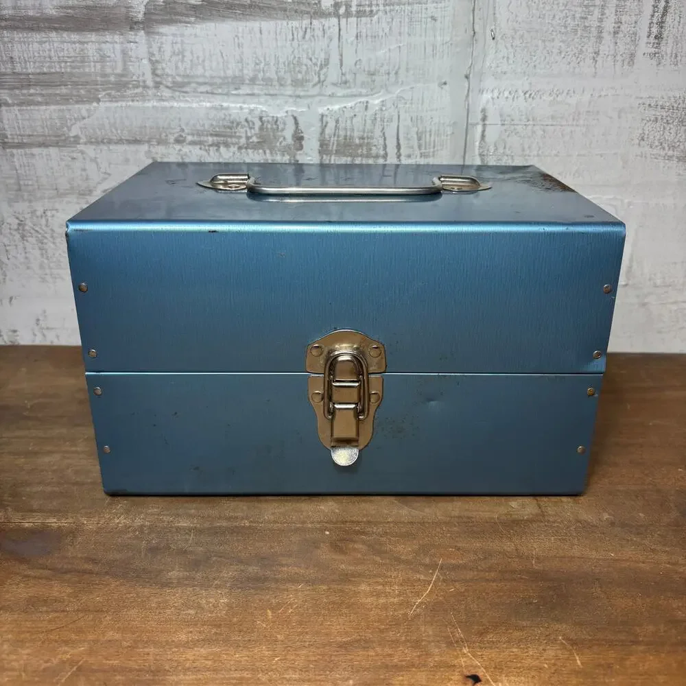Vintage Blue Metal Film Reel Storage Case